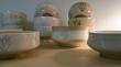 Collection de pièces utilitaires en grès et engobe de porcelaine, décor végétal, émaillé transparent, cuit 1280°